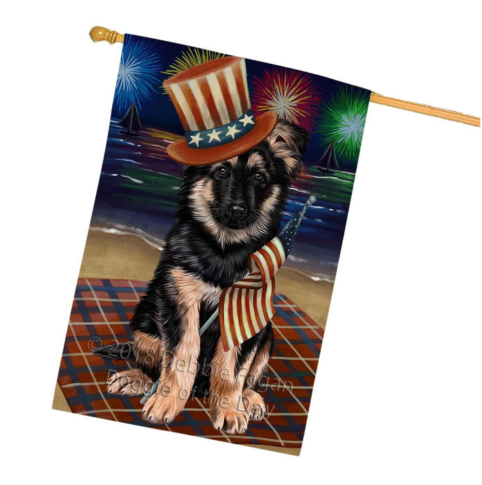 4th of July Independence Day Firework German Shepherd Dog House Flag FLG48873