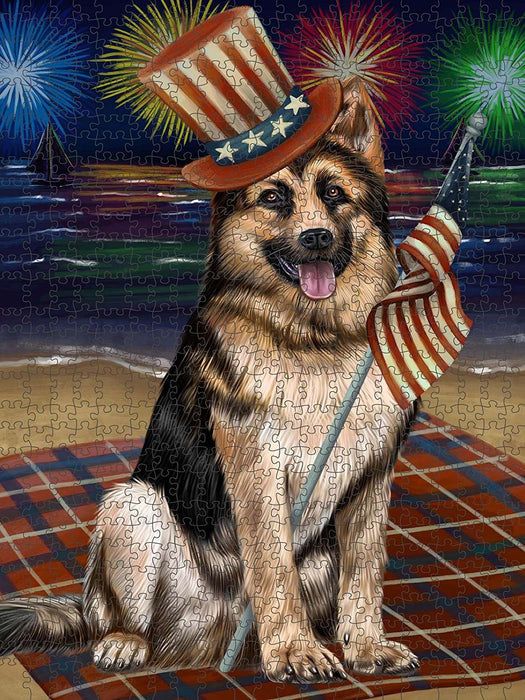 4th of July Independence Day Firework German Shepherd Dog Puzzle with Photo Tin PUZL50901