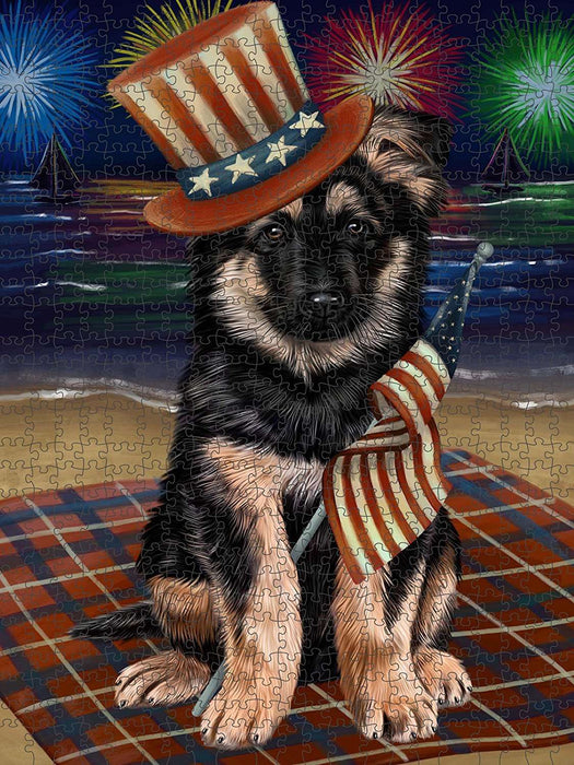 4th of July Independence Day Firework German Shepherd Dog Puzzle with Photo Tin PUZL50907