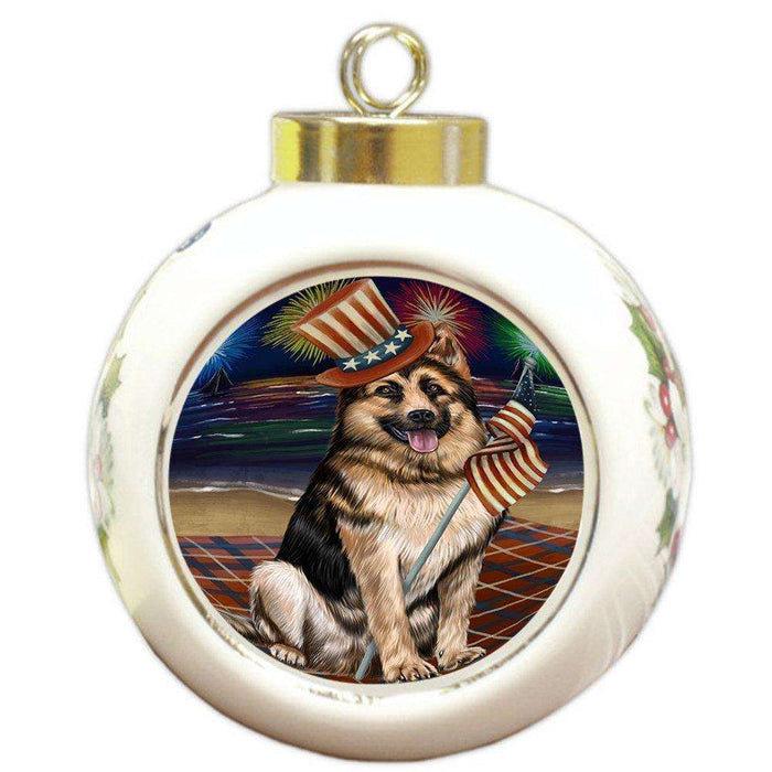 4th of July Independence Day Firework German Shepherd Dog Round Ball Christmas Ornament RBPOR48906