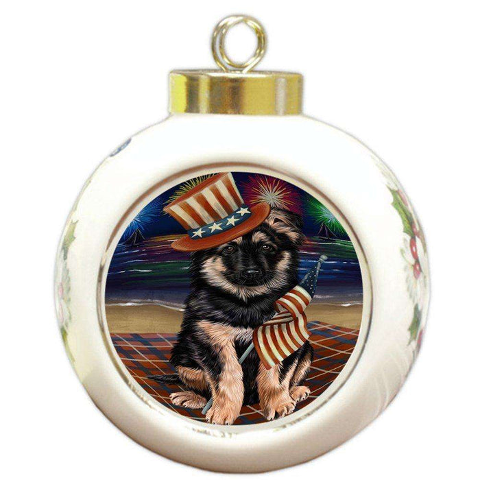 4th of July Independence Day Firework German Shepherd Dog Round Ball Christmas Ornament RBPOR48908