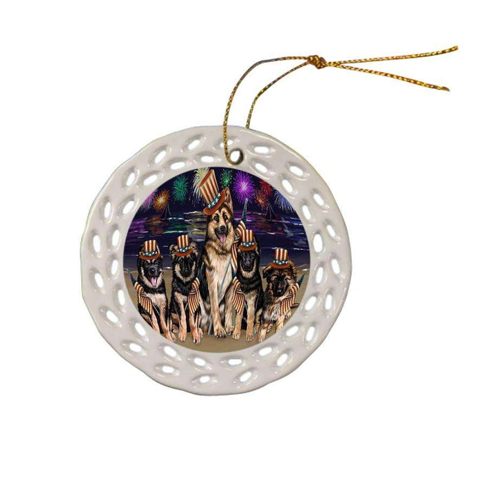 4th of July Independence Day Firework German Shepherds Dog Ceramic Doily Ornament DPOR48907