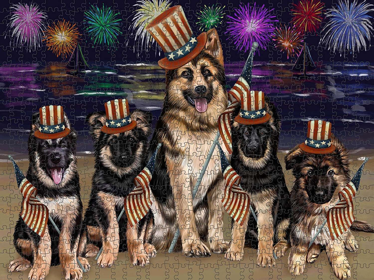 4th of July Independence Day Firework German Shepherds Dog Puzzle PUZL