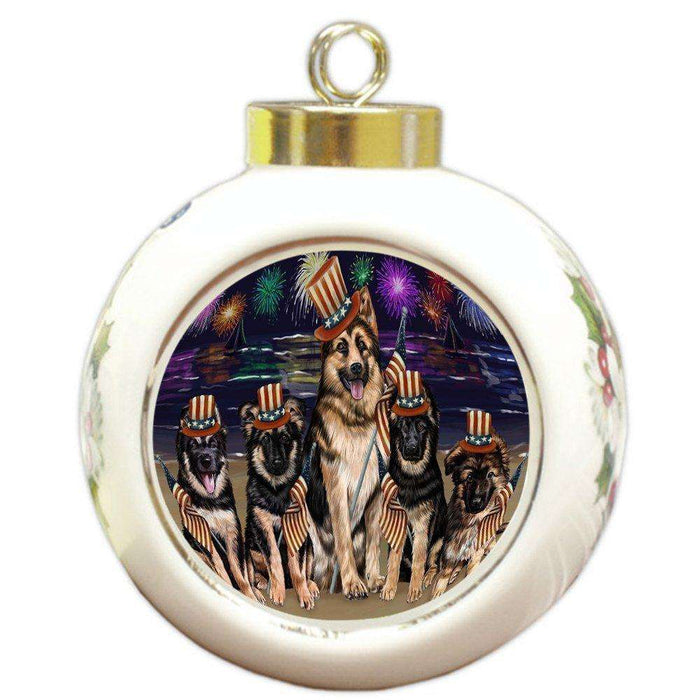 4th of July Independence Day Firework German Shepherds Dog Round Ball Christmas Ornament RBPOR48907
