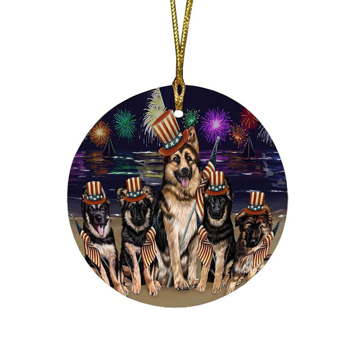 4th of July Independence Day Firework German Shepherds Dog Round Christmas Ornament RFPOR48898