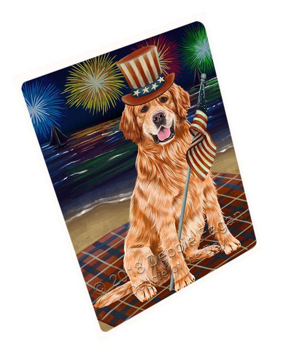 4th of July Independence Day Firework Golden Retriever Dog Blanket BLNKT55785 (37x57 Sherpa)