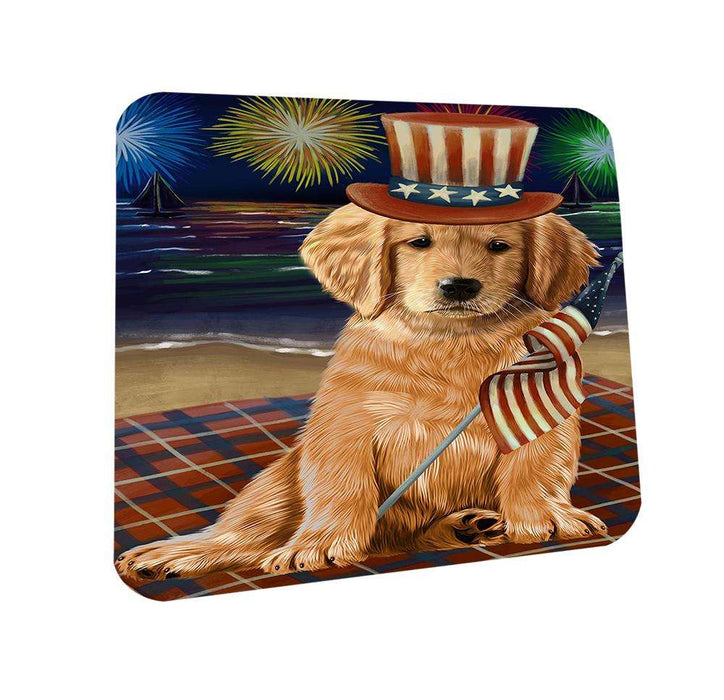 4th of July Independence Day Firework Golden Retriever Dog Coasters Set of 4 CST48870
