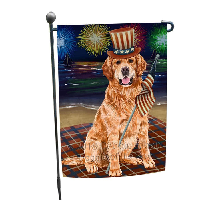 4th of July Independence Day Firework Golden Retriever Dog Garden Flag GFLG48818