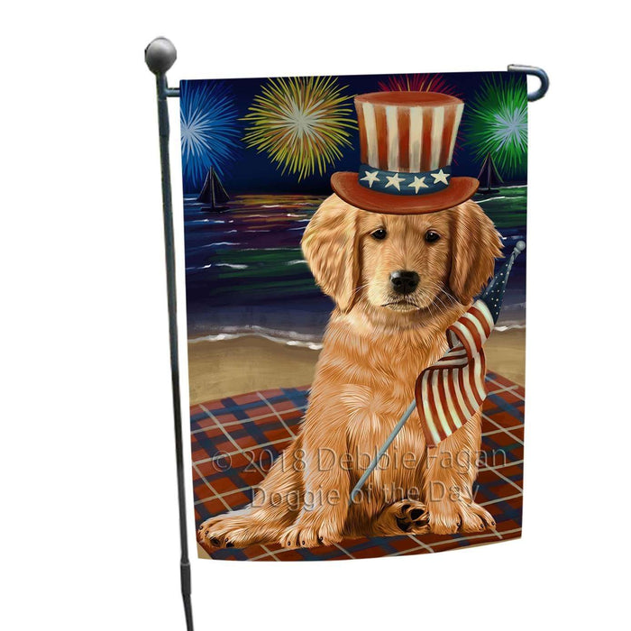4th of July Independence Day Firework Golden Retriever Dog Garden Flag GFLG48820