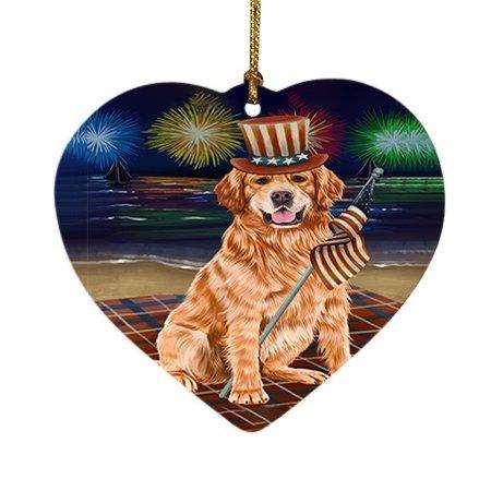 4th of July Independence Day Firework Golden Retriever Dog Heart Christmas Ornament HPOR48909
