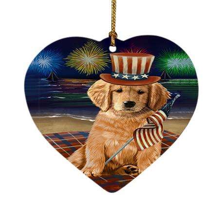 4th of July Independence Day Firework Golden Retriever Dog Heart Christmas Ornament HPOR48911