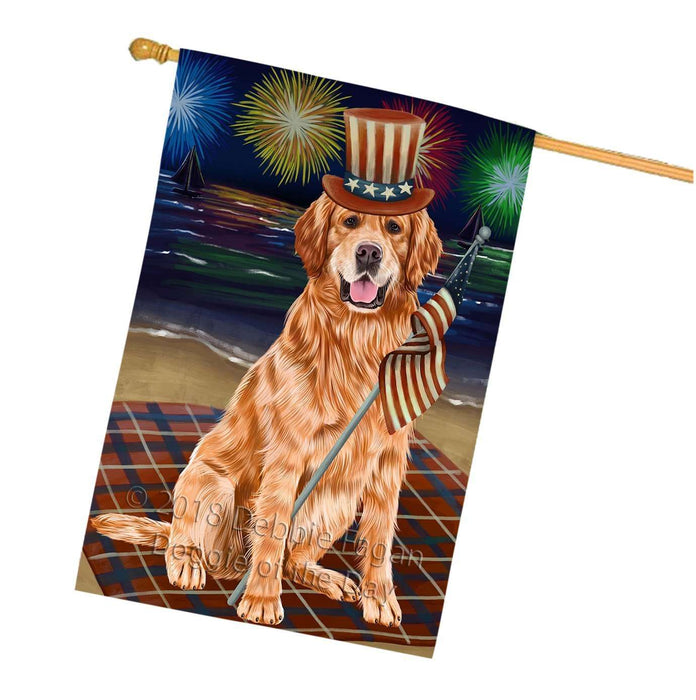 4th of July Independence Day Firework Golden Retriever Dog House Flag FLG48874