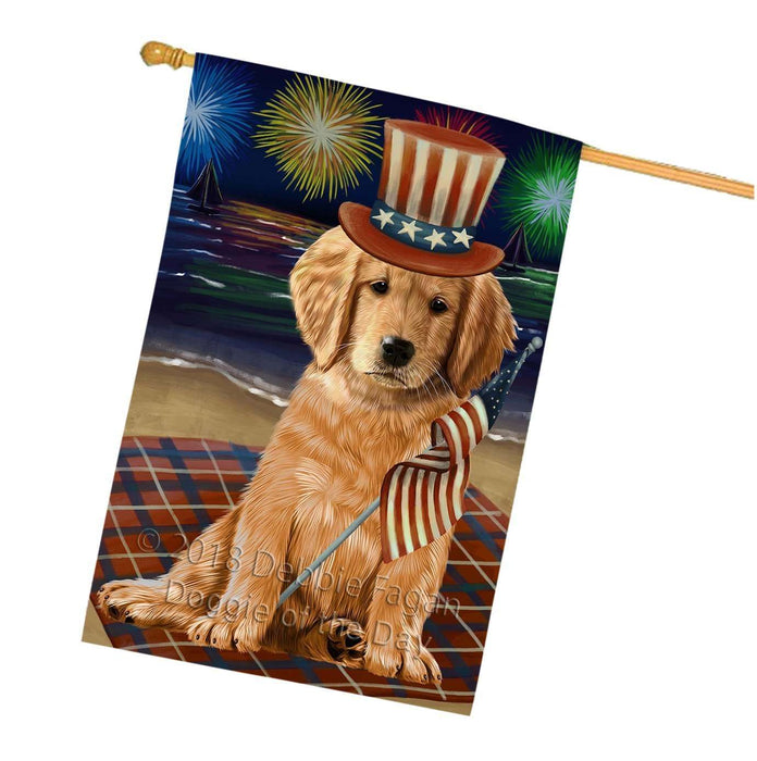 4th of July Independence Day Firework Golden Retriever Dog House Flag FLG48876