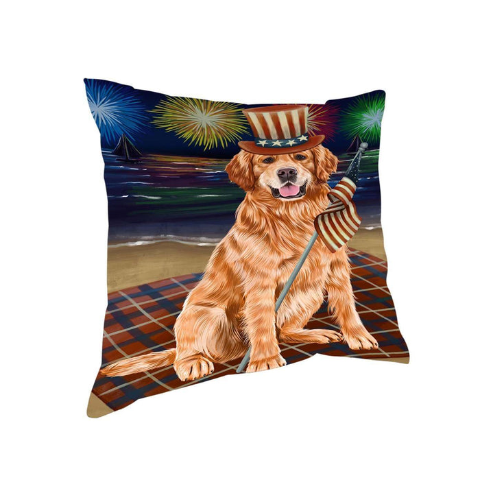 4th of July Independence Day Firework Golden Retriever Dog Pillow PIL51492