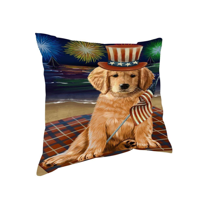 4th of July Independence Day Firework Golden Retriever Dog Pillow PIL51500