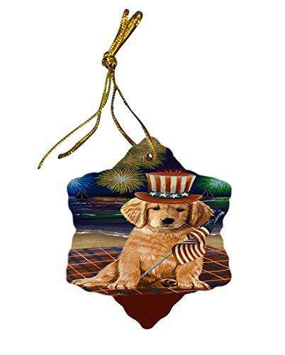 4th of July Independence Day Firework Golden Retriever Dog Star Porcelain Ornament SPOR48903