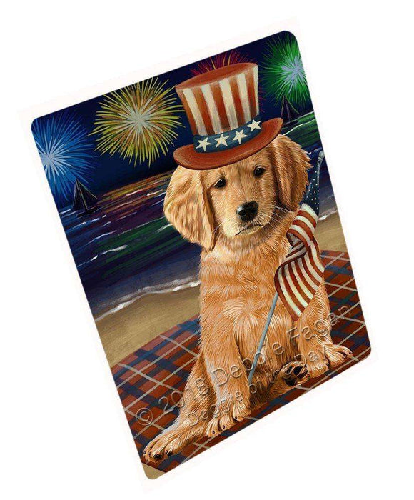 4th of July Independence Day Firework Golden Retriever Dog Tempered Cutting Board C50601