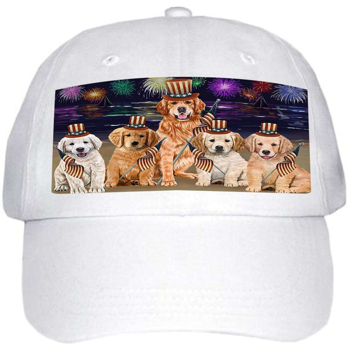 4th of July Independence Day Firework Golden Retrievers Dog Ball Hat Cap HAT50463