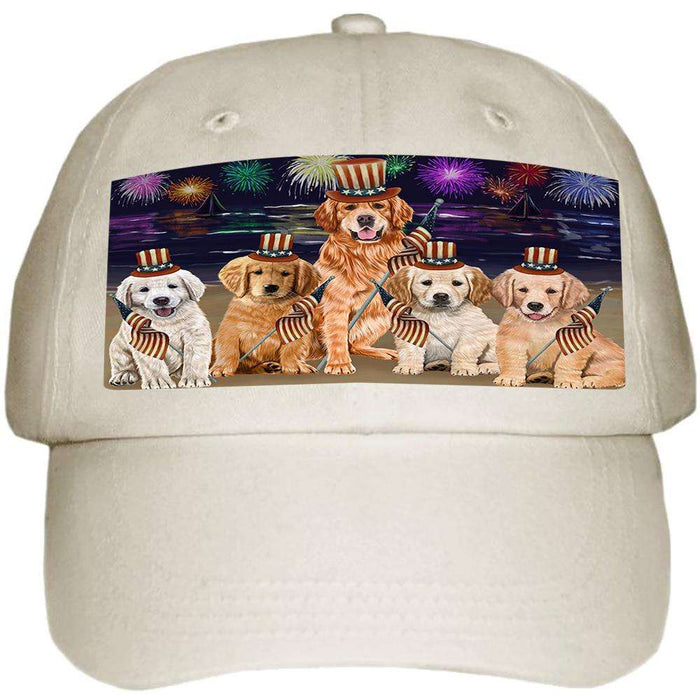 4th of July Independence Day Firework Golden Retrievers Dog Ball Hat Cap HAT50463
