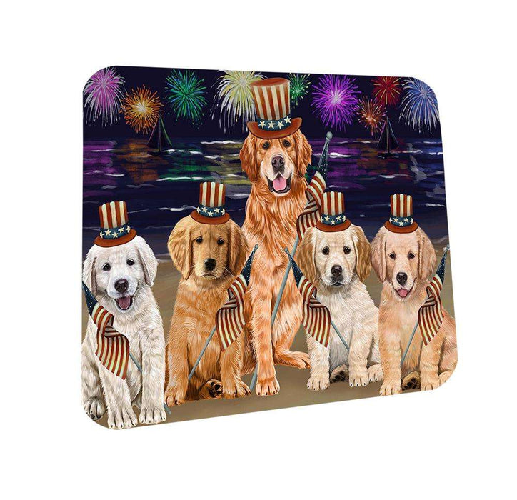 4th of July Independence Day Firework Golden Retrievers Dog Coasters Set of 4 CST48869