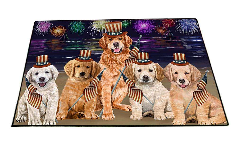 4th of July Independence Day Firework Golden Retrievers Dog Floormat FLMS49413