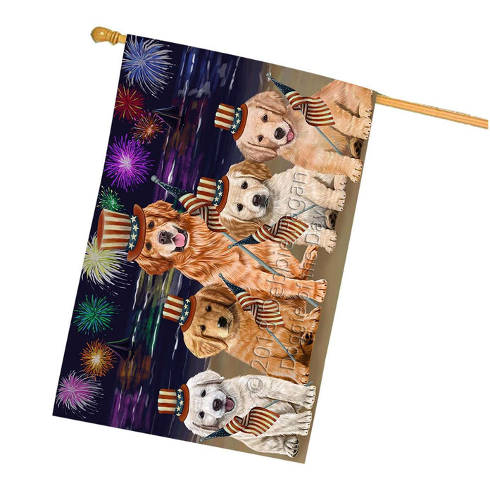 4th of July Independence Day Firework Golden Retrievers Dog House Flag FLG48875
