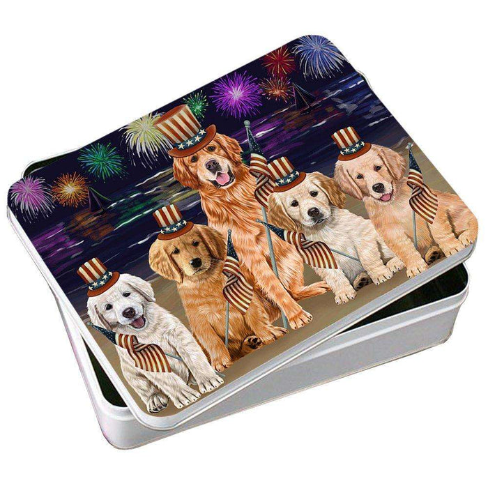 4th of July Independence Day Firework Golden Retrievers Dog Photo Storage Tin PITN48910