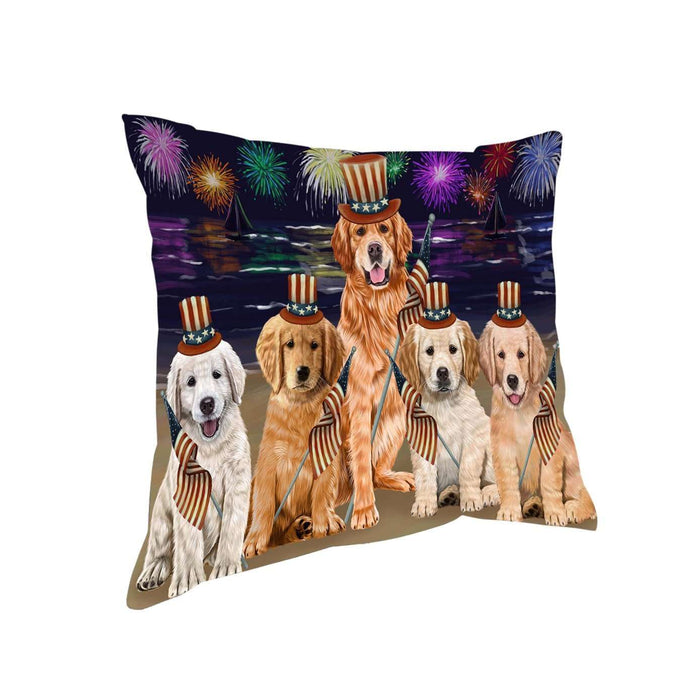 4th of July Independence Day Firework Golden Retrievers Dog Pillow PIL51496