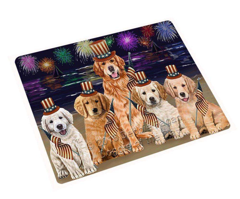 4th of July Independence Day Firework Golden Retrievers Dog Tempered Cutting Board C50598