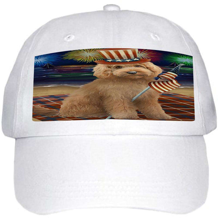 4th of July Independence Day Firework Goldendoodle Dog Ball Hat Cap HAT60006