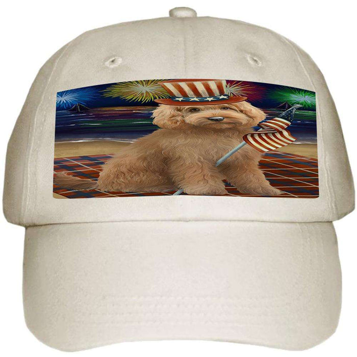 4th of July Independence Day Firework Goldendoodle Dog Ball Hat Cap HAT60006