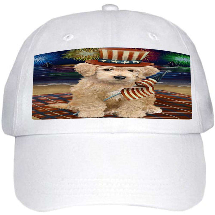 4th of July Independence Day Firework Goldendoodle Dog Ball Hat Cap HAT61026