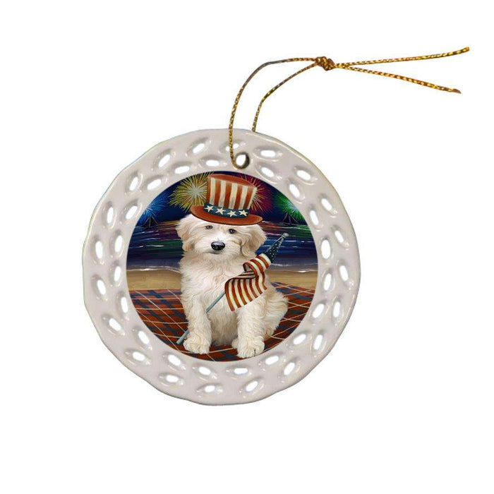4th of July Independence Day Firework Goldendoodle Dog Ceramic Doily Ornament DPOR52042