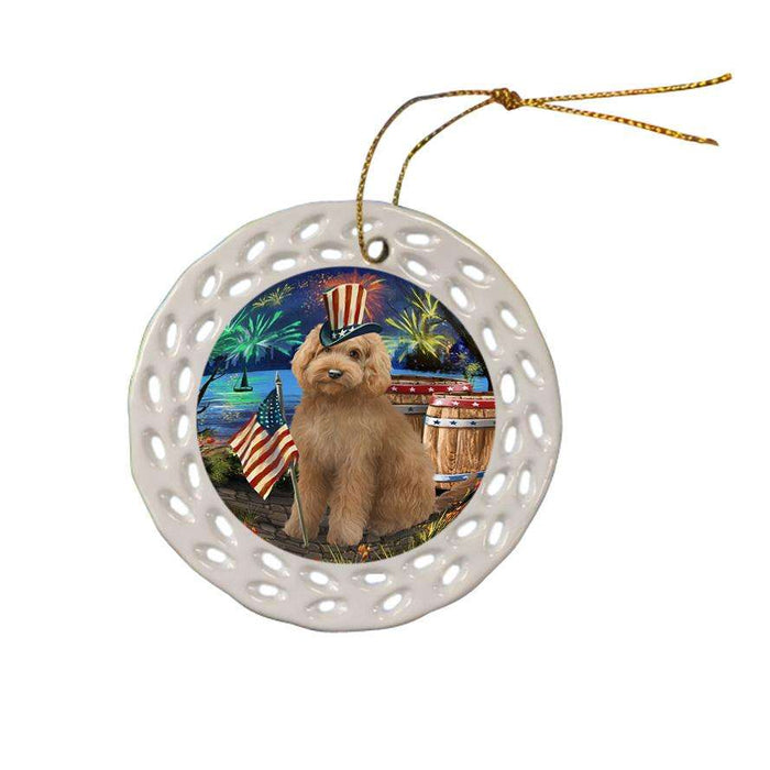 4th of July Independence Day Firework Goldendoodle Dog Ceramic Doily Ornament DPOR54047