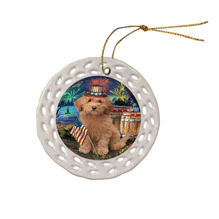 4th of July Independence Day Firework Goldendoodle Dog Ceramic Doily Ornament DPOR54049