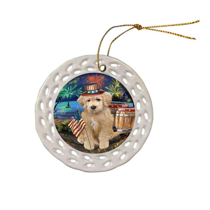 4th of July Independence Day Firework Goldendoodle Dog Ceramic Doily Ornament DPOR54050