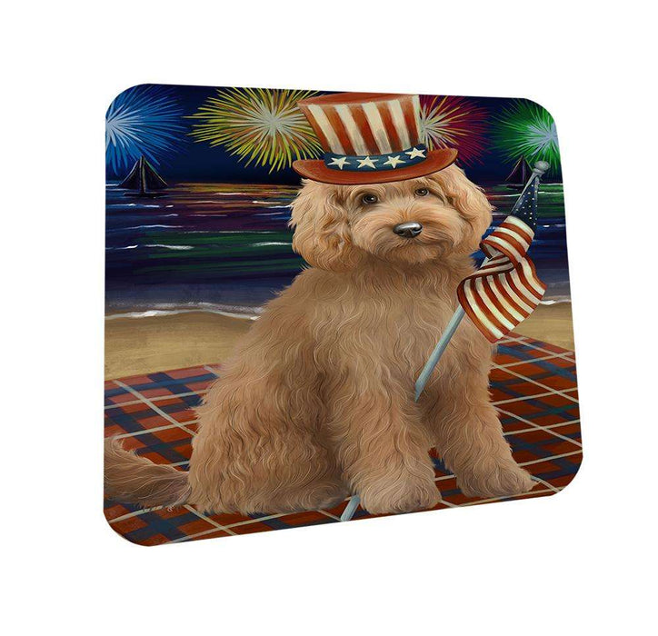 4th of July Independence Day Firework Goldendoodle Dog Coasters Set of 4 CST51998