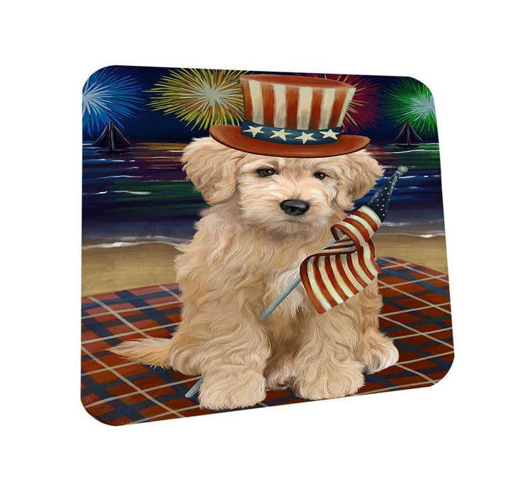 4th of July Independence Day Firework Goldendoodle Dog Coasters Set of 4 CST52000