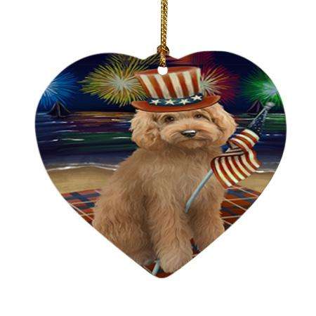 4th of July Independence Day Firework Goldendoodle Dog Heart Christmas Ornament HPOR52039