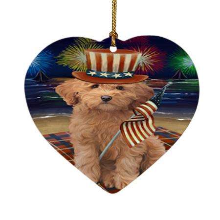 4th of July Independence Day Firework Goldendoodle Dog Heart Christmas Ornament HPOR52043