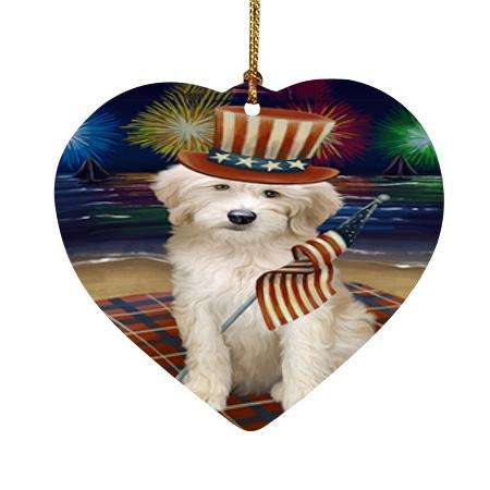 4th of July Independence Day Firework Goldendoodle Dog Heart Christmas Ornament HPOR52432