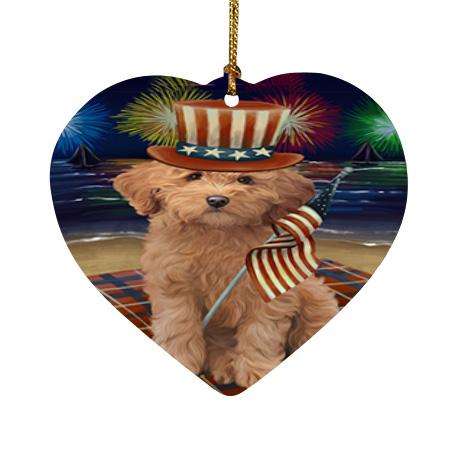 4th of July Independence Day Firework Goldendoodle Dog Heart Christmas Ornament HPOR52433