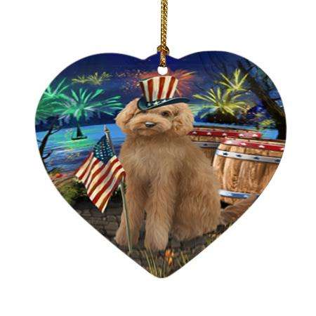 4th of July Independence Day Firework Goldendoodle Dog Heart Christmas Ornament HPOR54047