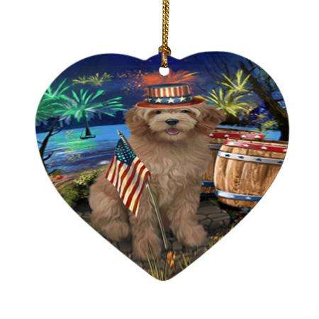 4th of July Independence Day Firework Goldendoodle Dog Heart Christmas Ornament HPOR54048