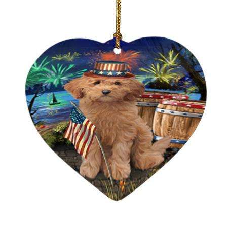 4th of July Independence Day Firework Goldendoodle Dog Heart Christmas Ornament HPOR54049