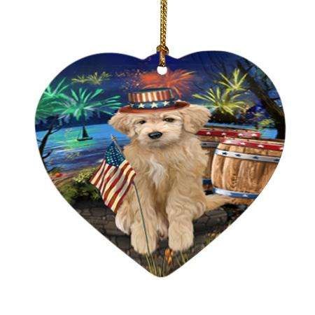 4th of July Independence Day Firework Goldendoodle Dog Heart Christmas Ornament HPOR54050