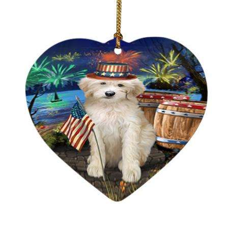 4th of July Independence Day Firework Goldendoodle Dog Heart Christmas Ornament HPOR54051