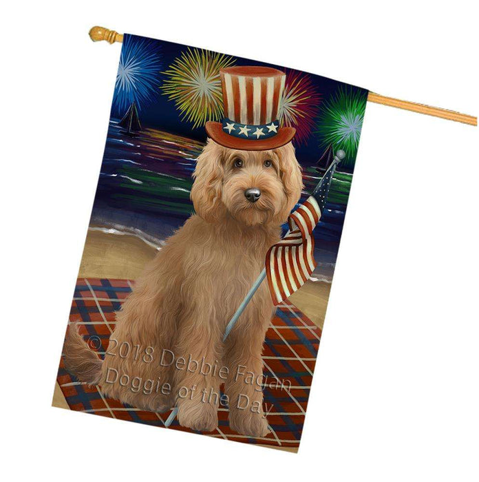 4th of July Independence Day Firework Goldendoodle Dog House Flag FLG52172