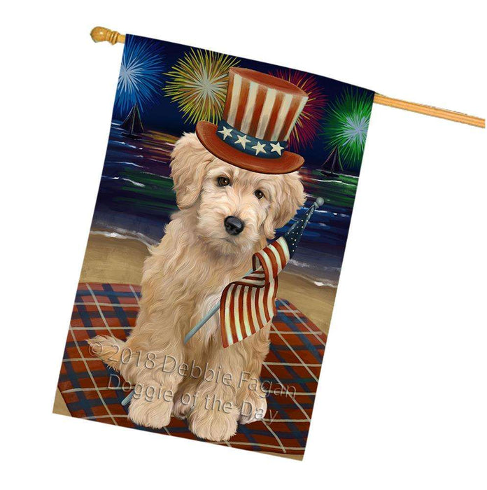 4th of July Independence Day Firework Goldendoodle Dog House Flag FLG52174