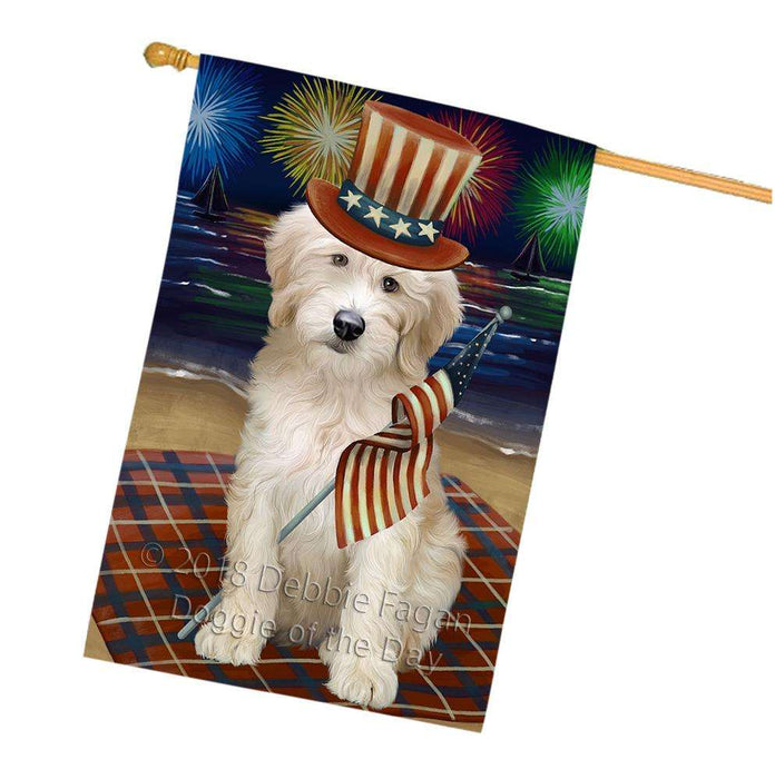 4th of July Independence Day Firework Goldendoodle Dog House Flag FLG52175
